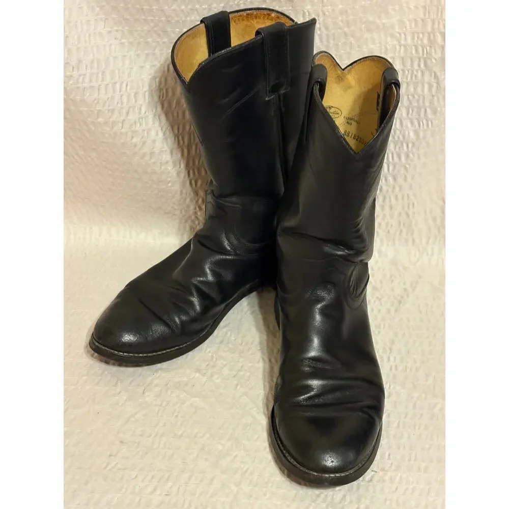 Justin 3133 Black Leather Ropers Men’s 8EE Vibram Sole Western Boots Mexico
